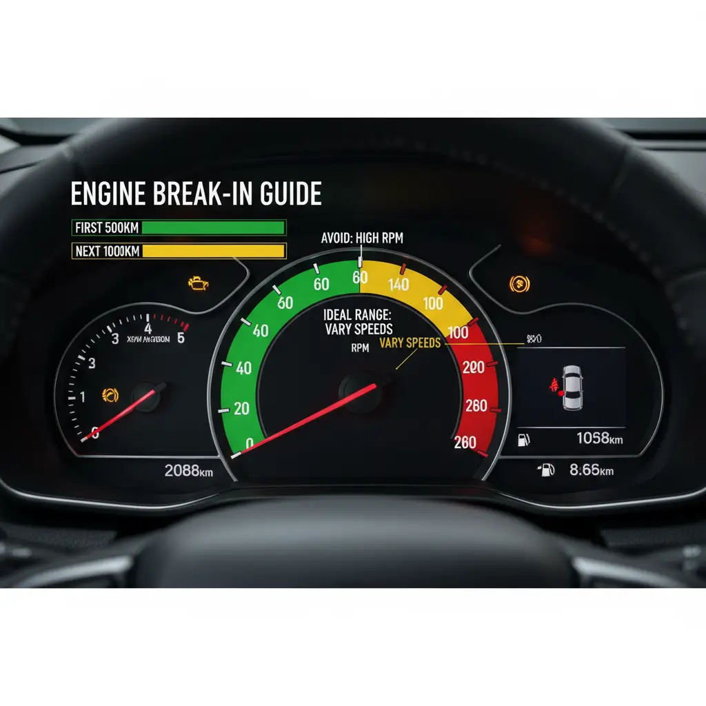 Dashboard RPM gauge showing proper break-in zones